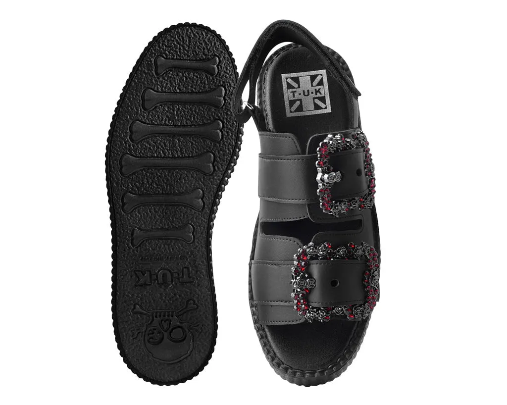 Black TUKskin™ 2-Buckle Diamond Sandal