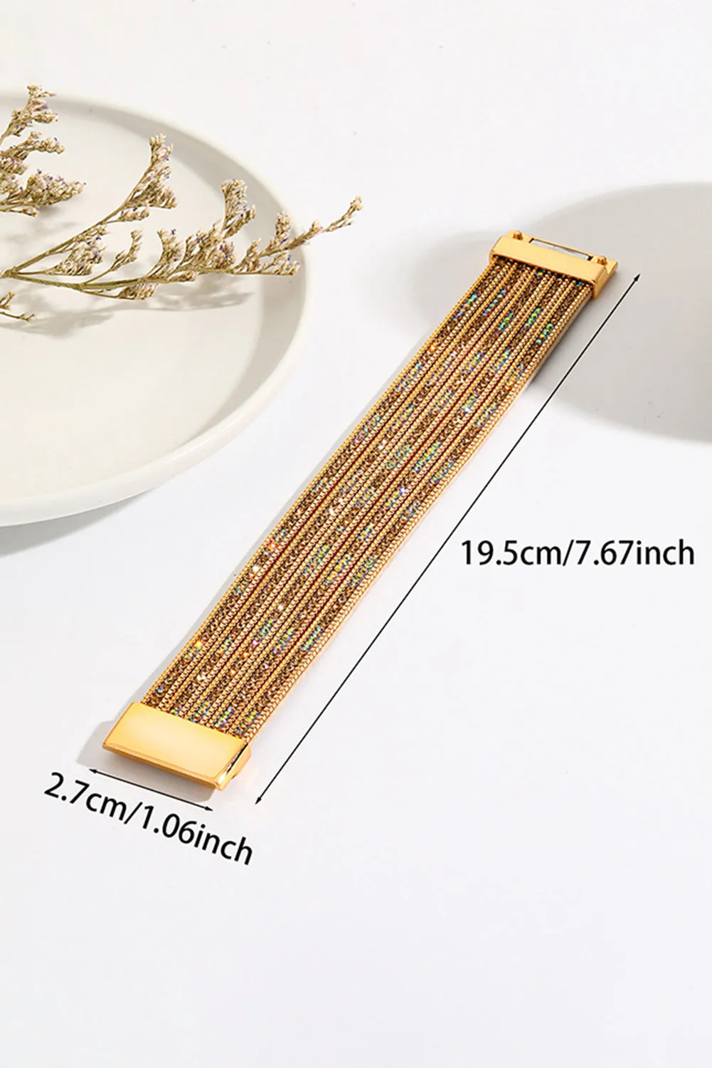 Blue Zone Planet |  Gold Full Diamond Leather Wide Magnetic Buckle Bracelet
