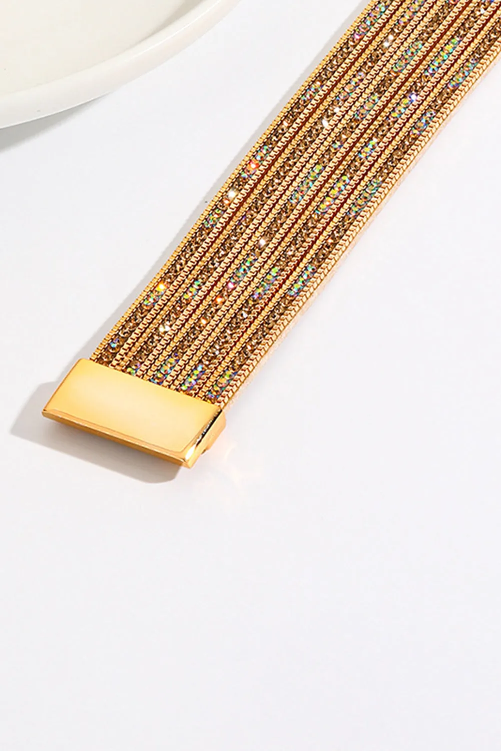 Blue Zone Planet |  Gold Full Diamond Leather Wide Magnetic Buckle Bracelet