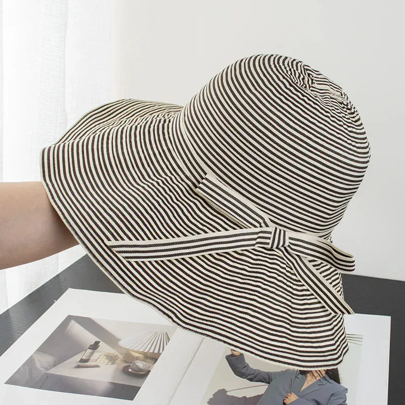 Bonnyshow Wide Brim UV Protection Sun Cap Women Outdoor Bob Foldable Bucket Hat Summer Outdoor Stripe Fisherman Hats Panama Gorros
