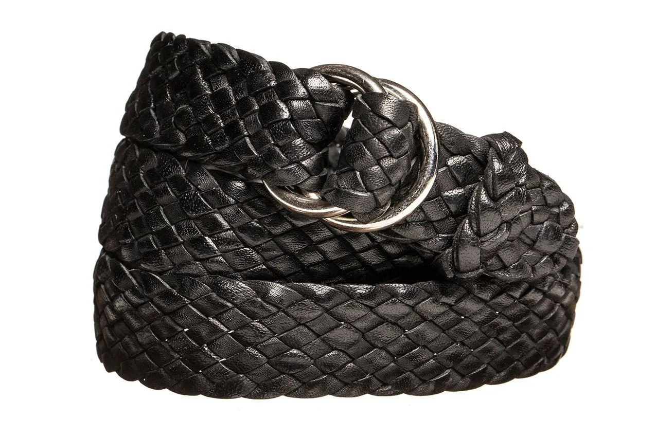 Braided Leather Belt - 9 Strand - Black (thin)
