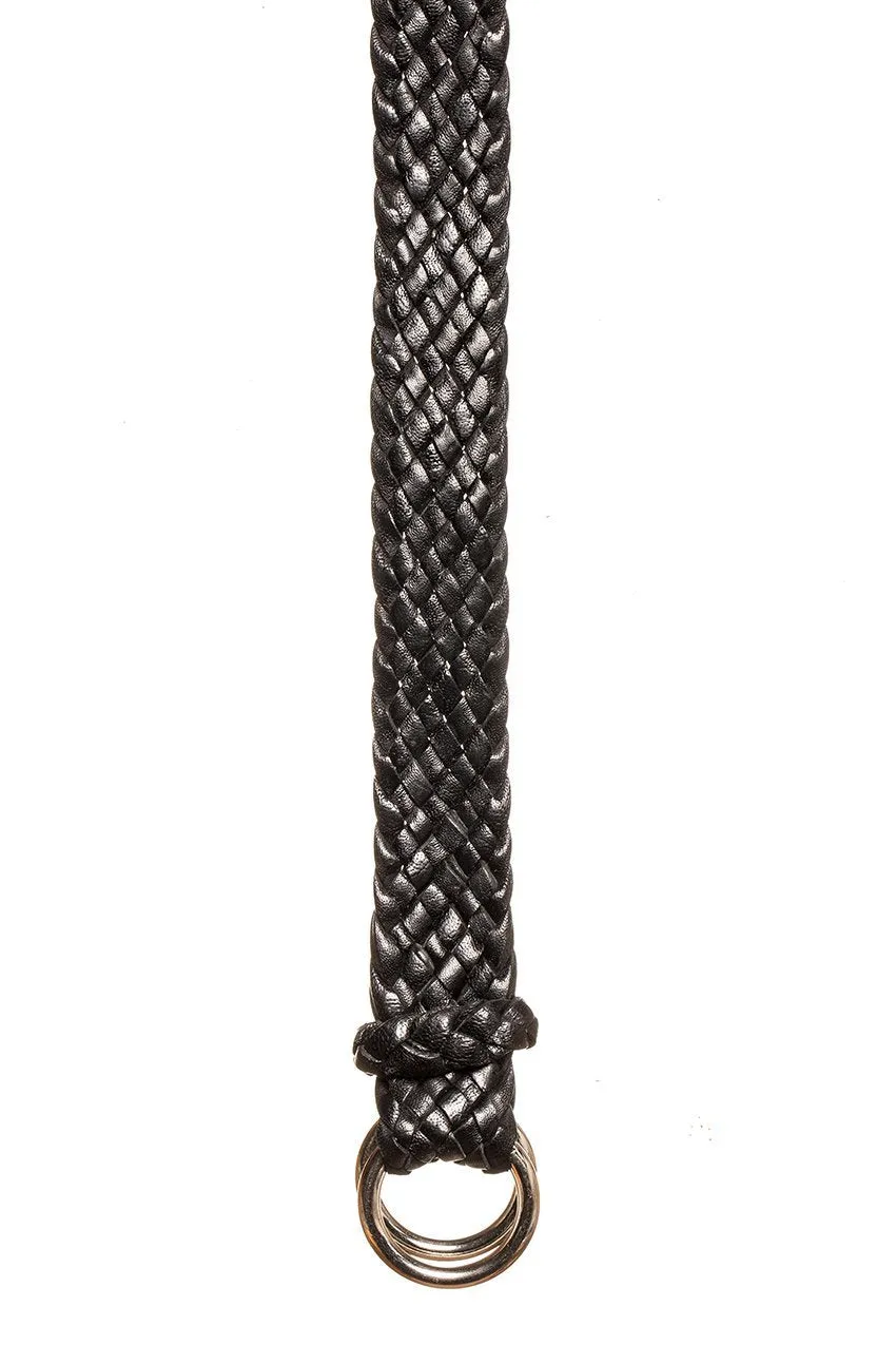 Braided Leather Belt - 9 Strand - Black (thin)