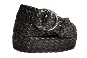 Braided Leather Belt - 9 Strand - Black (thin)