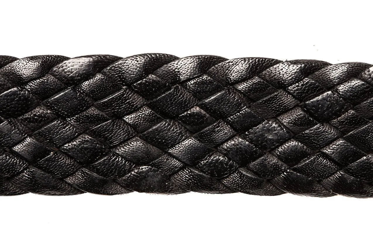 Braided Leather Belt - 9 Strand - Black (thin)