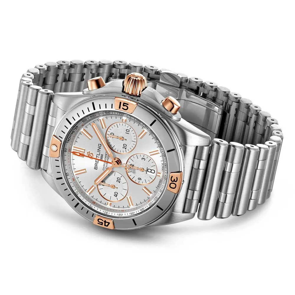 Breitling Chronomat B01 42mm Silver Dial Steel and 18ct Rose Gold Automatic Chronograph Gents Watch IB0134101G1A1