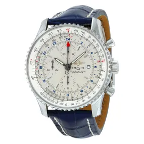 Breitling Navitimer World Chronograph Automatic Silver Dial Blue Leather Men's Watch A2432212-G571BLCD A2432212-G571-747P-A20D.1