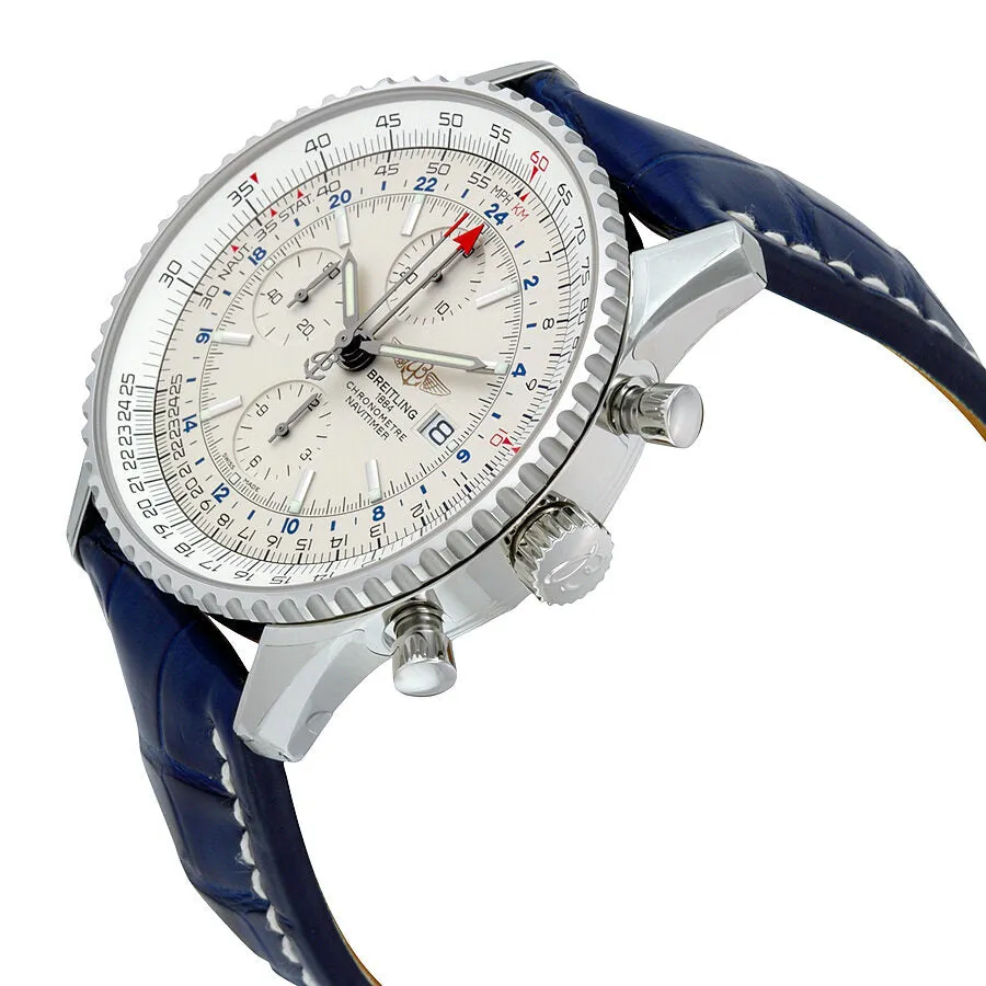 Breitling Navitimer World Chronograph Automatic Silver Dial Blue Leather Men's Watch A2432212-G571BLCD A2432212-G571-747P-A20D.1