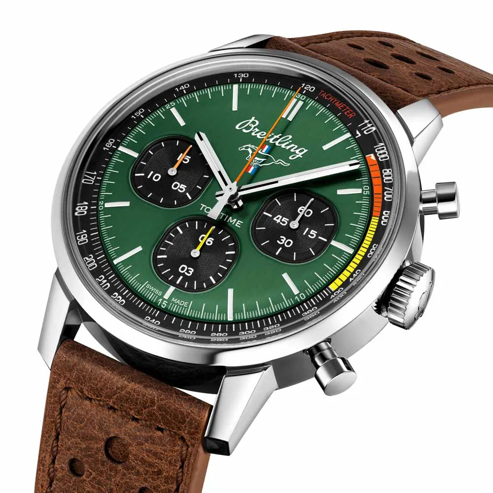 Breitling Top Time Ford Mustang 42mm Green Dial Automatic Chronograph Gents Watch A253101A1L1X1