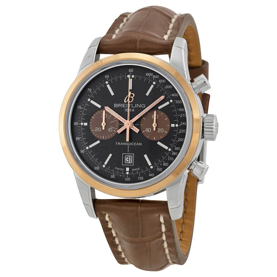 Breitling Transocean Chrono 38 Black Dial Brown leather Unisex Watch U4131012-Q600BRCT U4131012-Q600-724P-A18BA.1