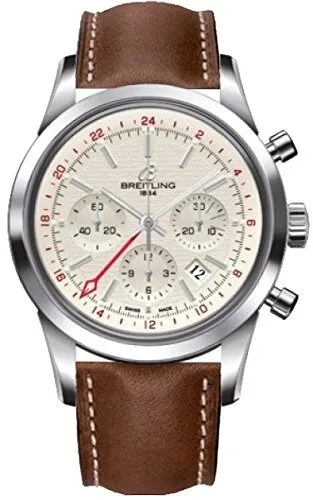 Breitling Transocean Chronograph GMT Silver Dial Brown Leather Men's Watch BRLT AB045112-G772