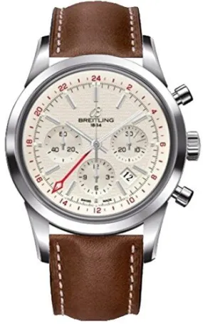 Breitling Transocean Chronograph GMT Silver Dial Brown Leather Men's Watch BRLT AB045112-G772