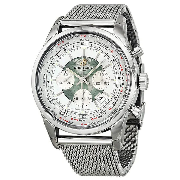 Breitling Transocean Chronograph Unitime Automatic Silver Dial Men's Watch AB0510U0-A732SS AB0510U0-A732-152A