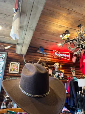 Brown Felt Cowboy Hat. Elastic Fit. Small/Medium or L/XL. USA IMPORT