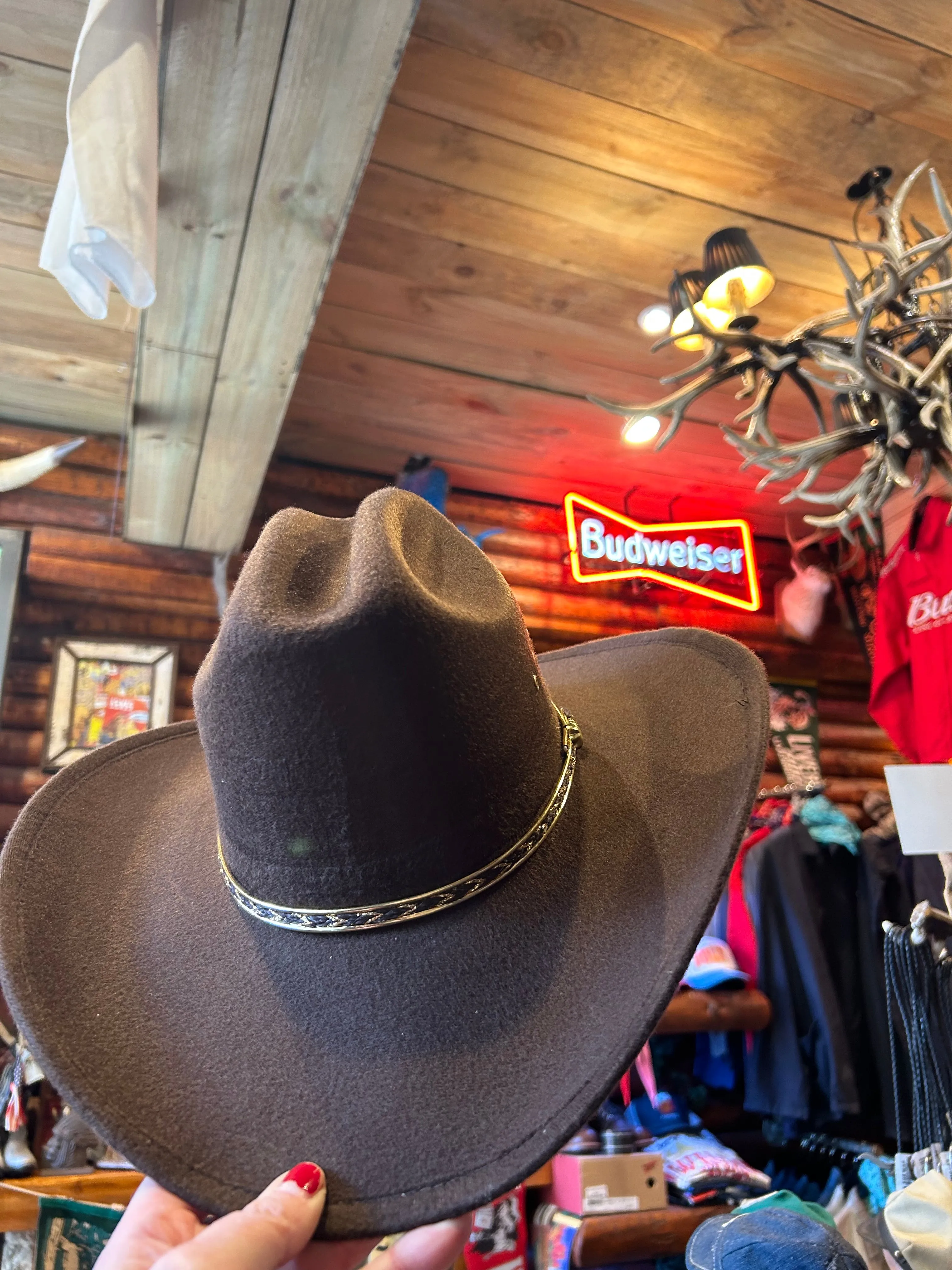 Brown Felt Cowboy Hat. Elastic Fit. Small/Medium or L/XL. USA IMPORT