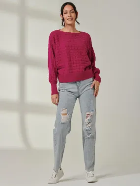 Bubble Stitch Batwing Knit Jumper, Raspberry