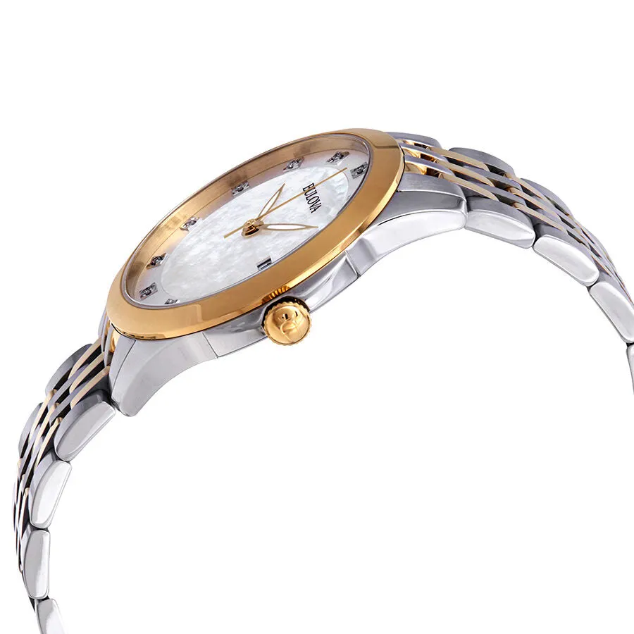 Bulova Classics Diamond White Mother of Pearl Dial Ladies Watch 98P161