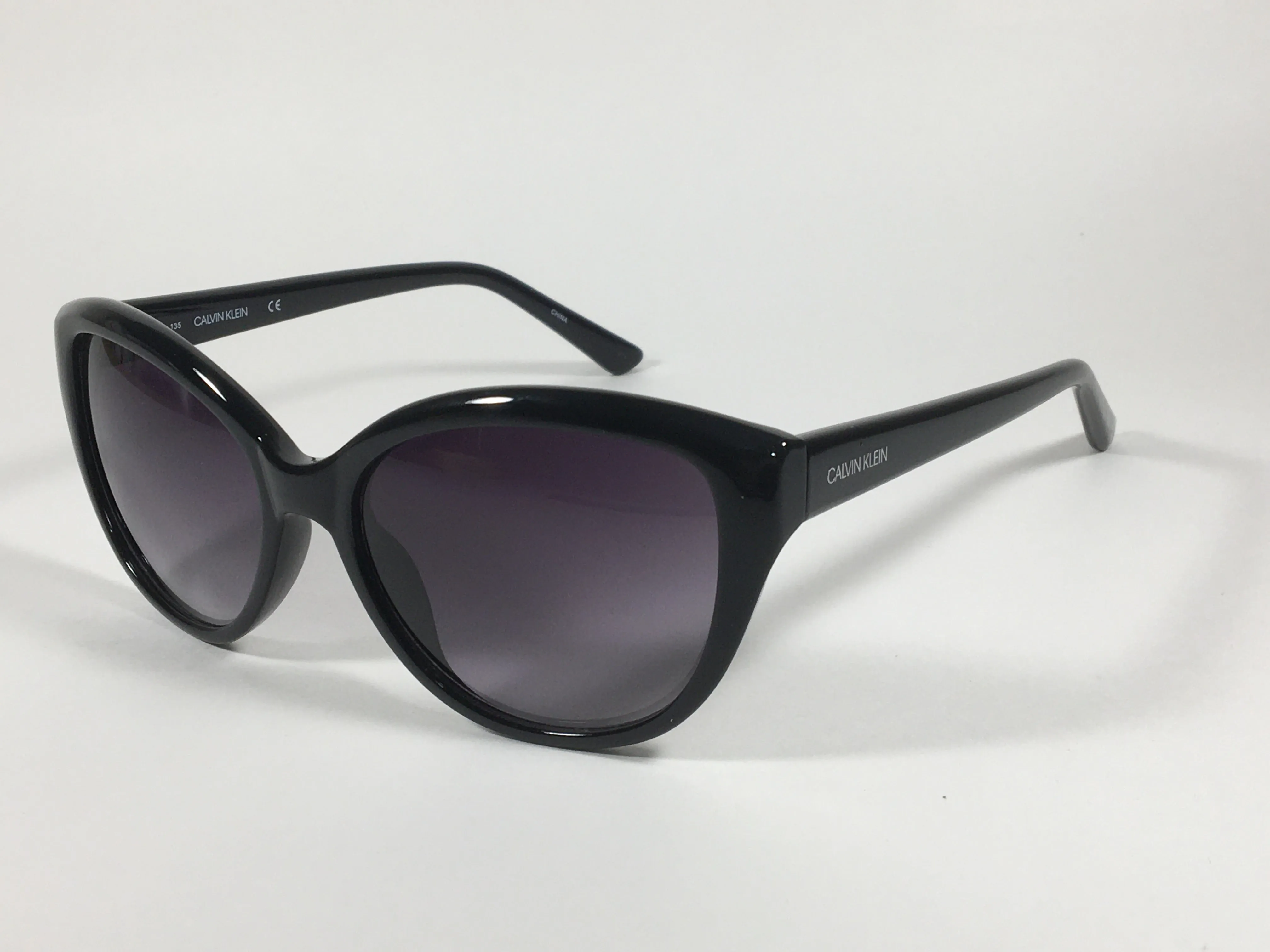 Calvin Klein Cat Eye Sunglasses CK19536S 001 Black Gloss Smoke Gradient Lens