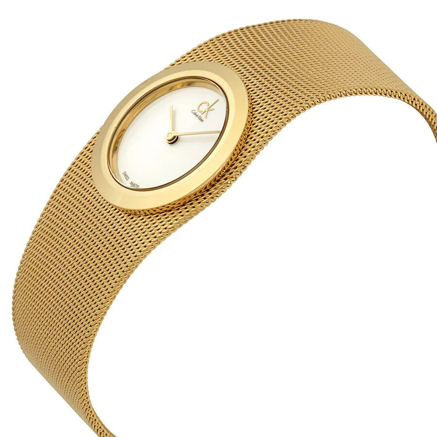 Calvin Klein Impulsive White Dial Gold-tone Mesh Ladies Watch K3T23526