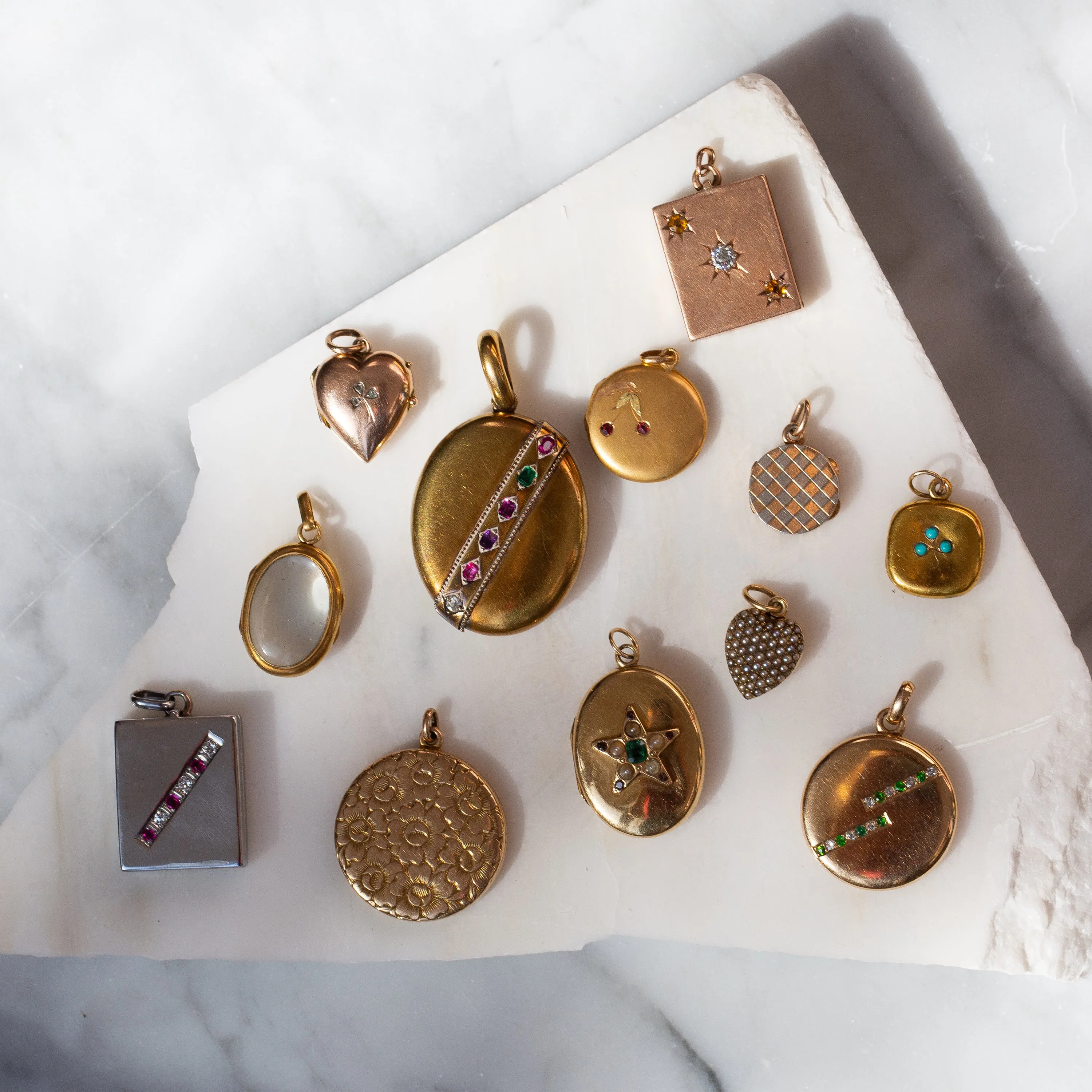 Checkerboard 14K Rose Gold and Platinum Locket