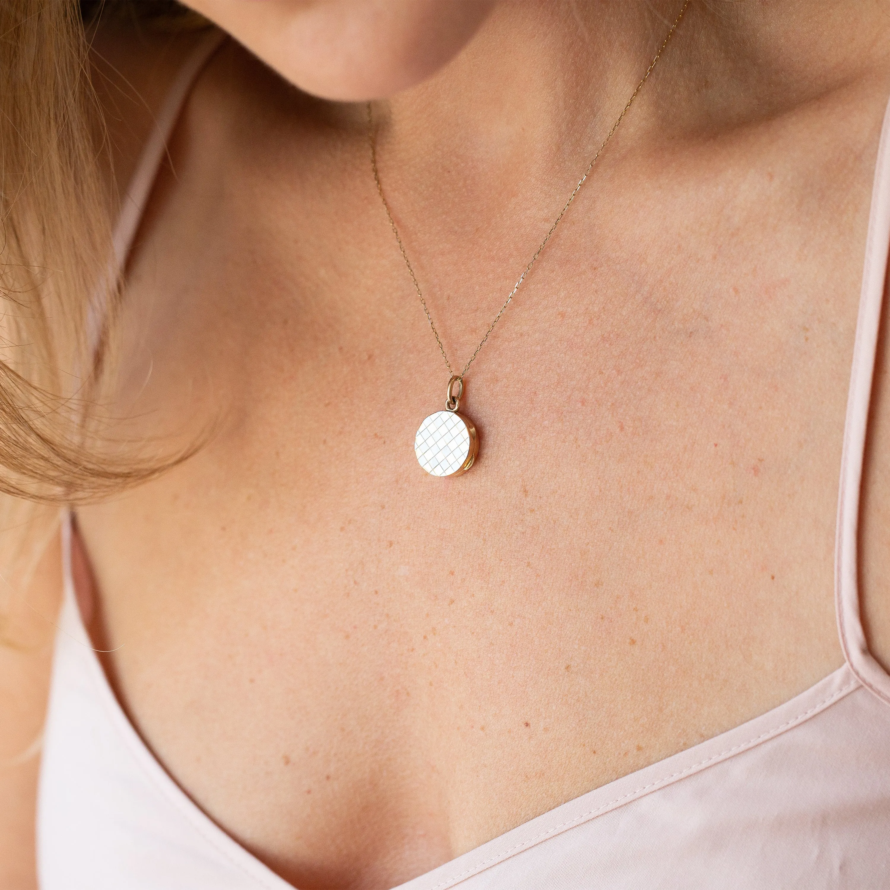 Checkerboard 14K Rose Gold and Platinum Locket
