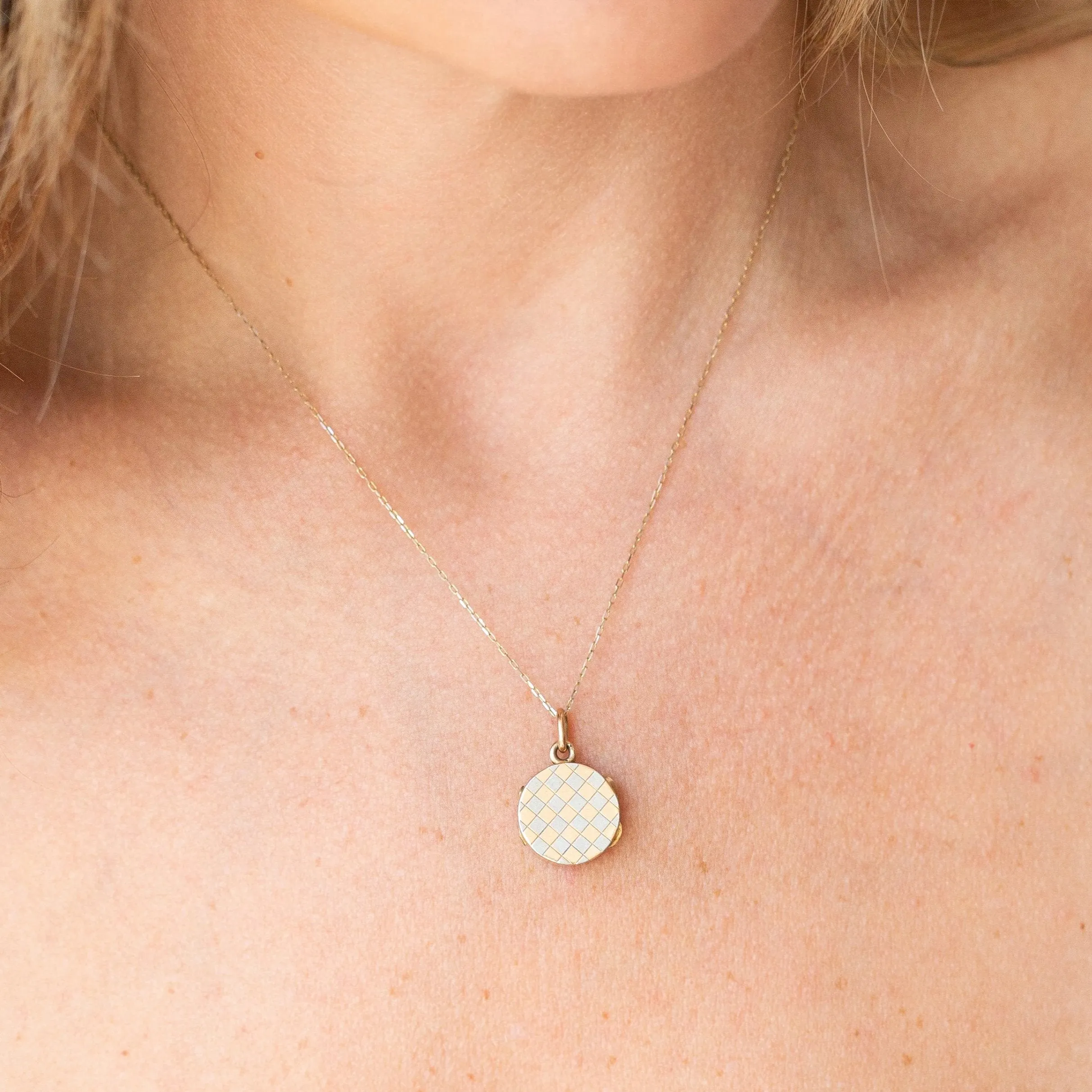Checkerboard 14K Rose Gold and Platinum Locket