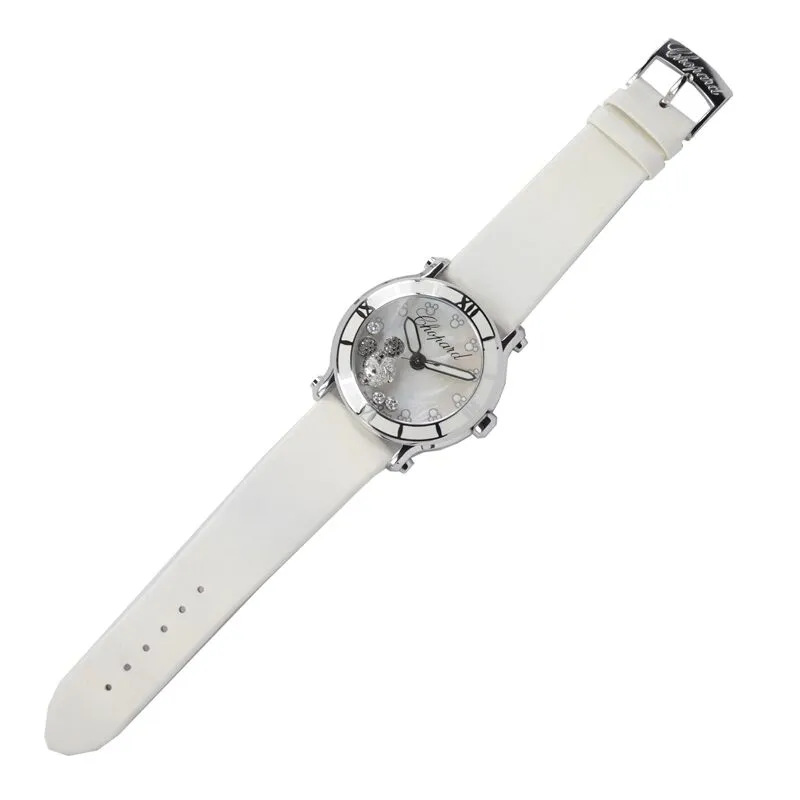 Chopard Happy Sport Diamond Mickey Mouse Mother Of Pearl Dial White Satin Ladies Watch 288524-3004