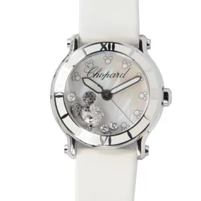Chopard Happy Sport Diamond Mickey Mouse Mother Of Pearl Dial White Satin Ladies Watch 288524-3004