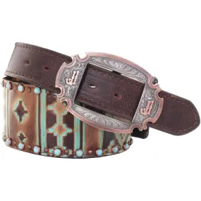 CLEARANCE - Navajo Turquoise and Brown 3 Piece Belt - B908