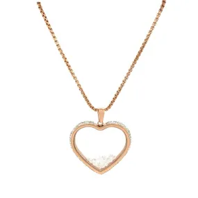 Crystal Heart Locket Necklace in Rose Stainless Steel