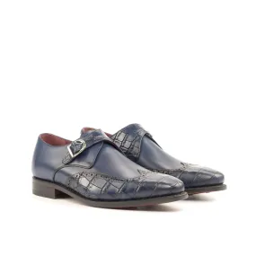 DapperFam Brenno in Navy Men's Italian Leather Single Monk