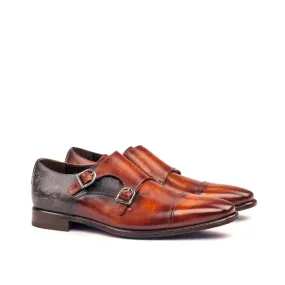 DapperFam Monaco in Cognac / Grey Men's Hand-Painted Patina Double Monk