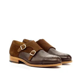 DapperFam Monaco in Med Brown / Dark Brown Men's Lux Suede & Italian Full Grain Leather Double Monk