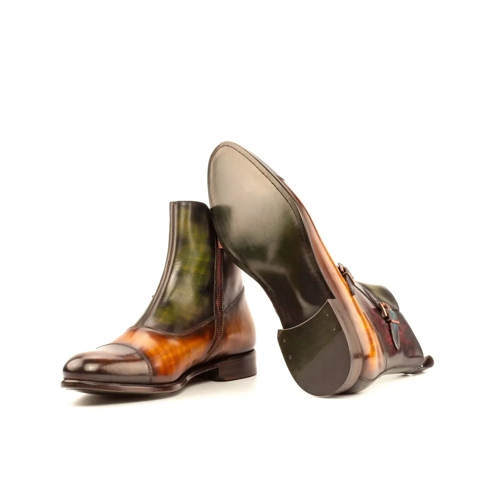 DapperFam Octavian in Cognac / Khaki / Brown / Burgundy / Turq Men's Hand-Painted Patina Buckle Bootuoise