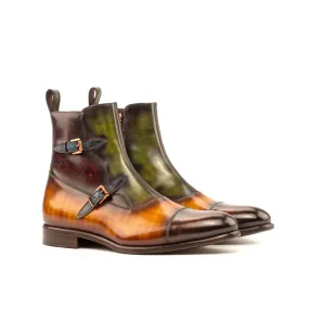 DapperFam Octavian in Cognac / Khaki / Brown / Burgundy / Turq Men's Hand-Painted Patina Buckle Bootuoise