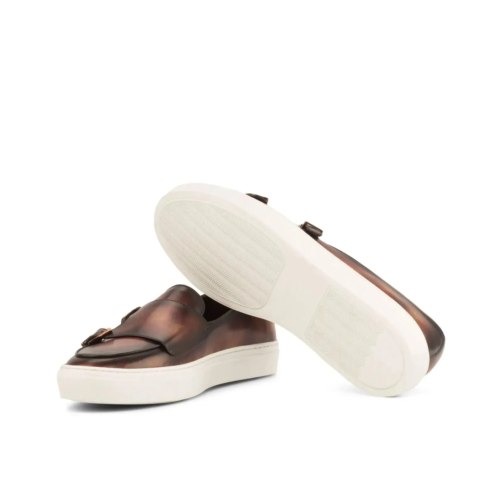 DapperFam Riviera in Brown Men's Italian Leather Monk Sneaker
