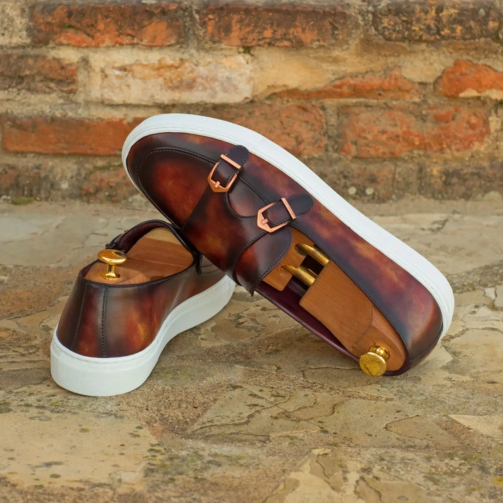 DapperFam Riviera in Brown Men's Italian Leather Monk Sneaker