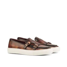 DapperFam Riviera in Brown Men's Italian Leather Monk Sneaker