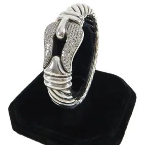 David Yurman Sterling and Pave Diamond 15mm Cable Buckle Bracelet