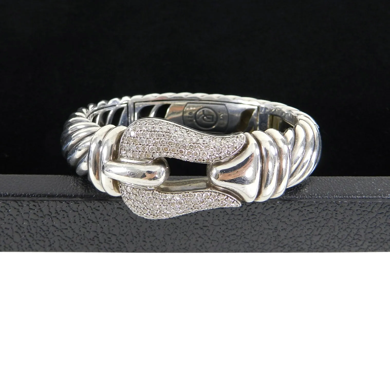 David Yurman Sterling and Pave Diamond 15mm Cable Buckle Bracelet