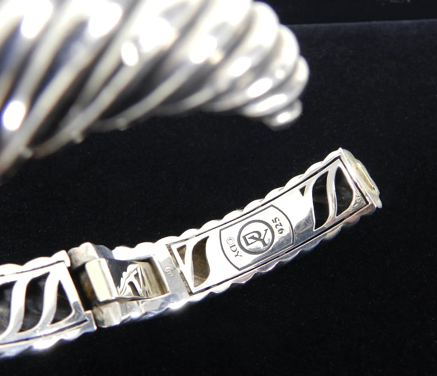 David Yurman Sterling and Pave Diamond 15mm Cable Buckle Bracelet