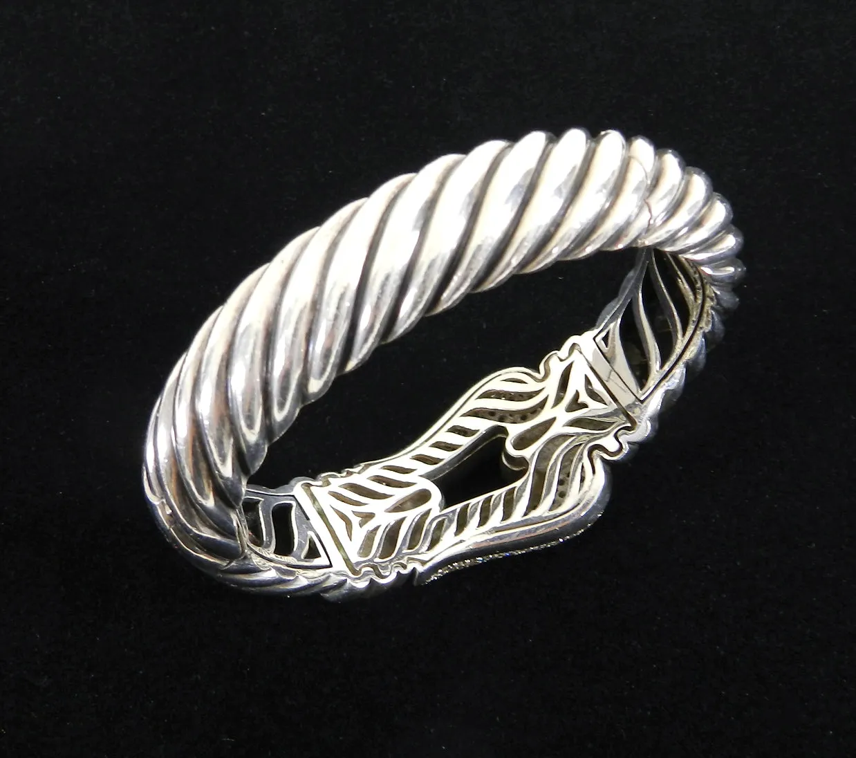 David Yurman Sterling and Pave Diamond 15mm Cable Buckle Bracelet