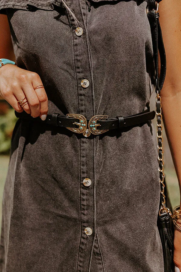 Dial It In Faux Leather Belt In Black