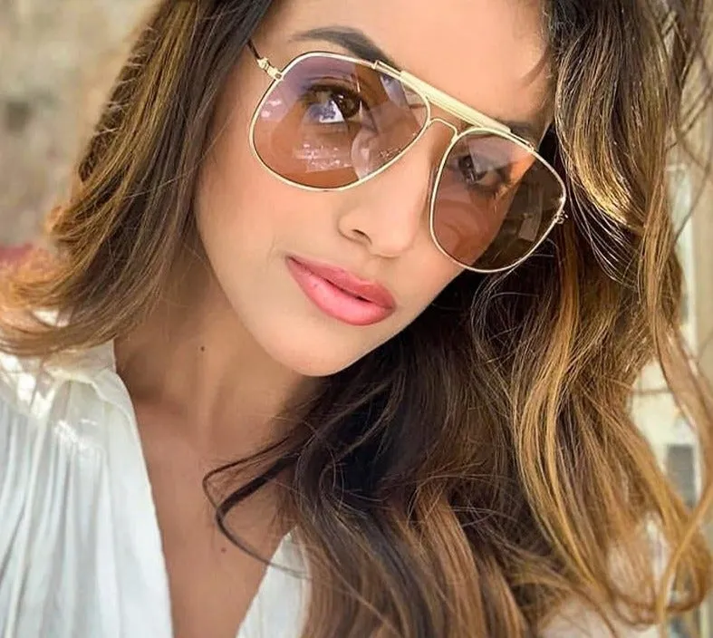 Double Bridge Oversize Gradient Lens Aviator Sunglasses