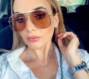 Double Bridge Oversize Gradient Lens Aviator Sunglasses