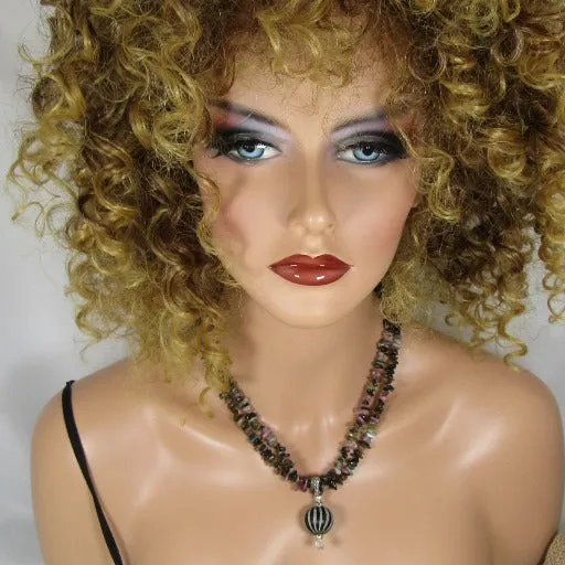 Double Strand Gemstone Pendant Necklace