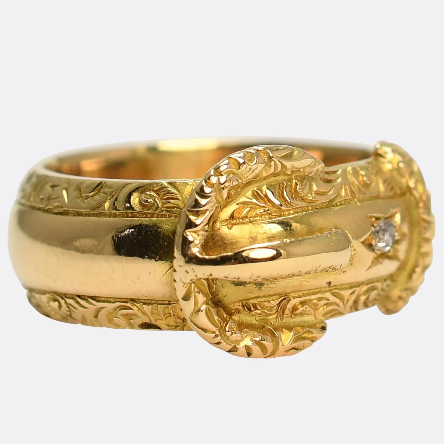 Edwardian 18k Gold Diamond Buckle Ring