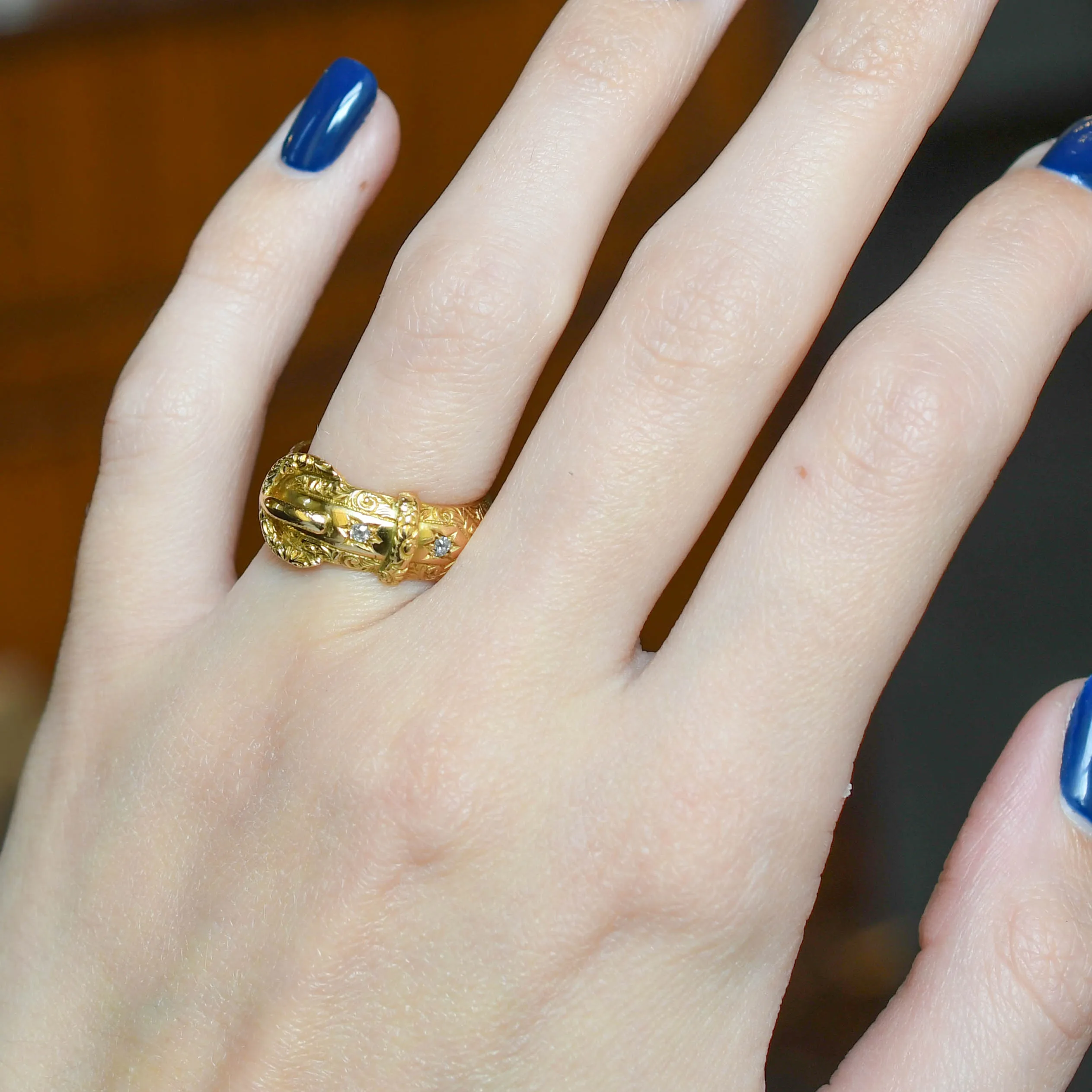 Edwardian 18k Gold Diamond Buckle Ring