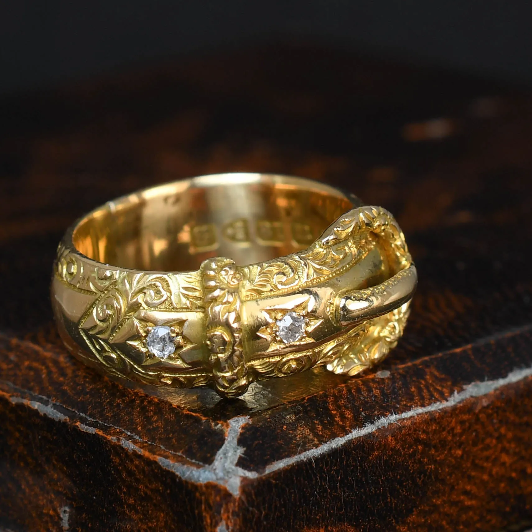 Edwardian 18k Gold Diamond Buckle Ring