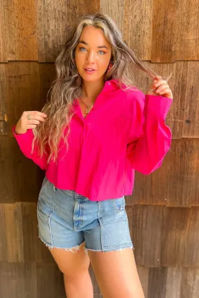 Eleanor Raspberry Cropped Button Up Top