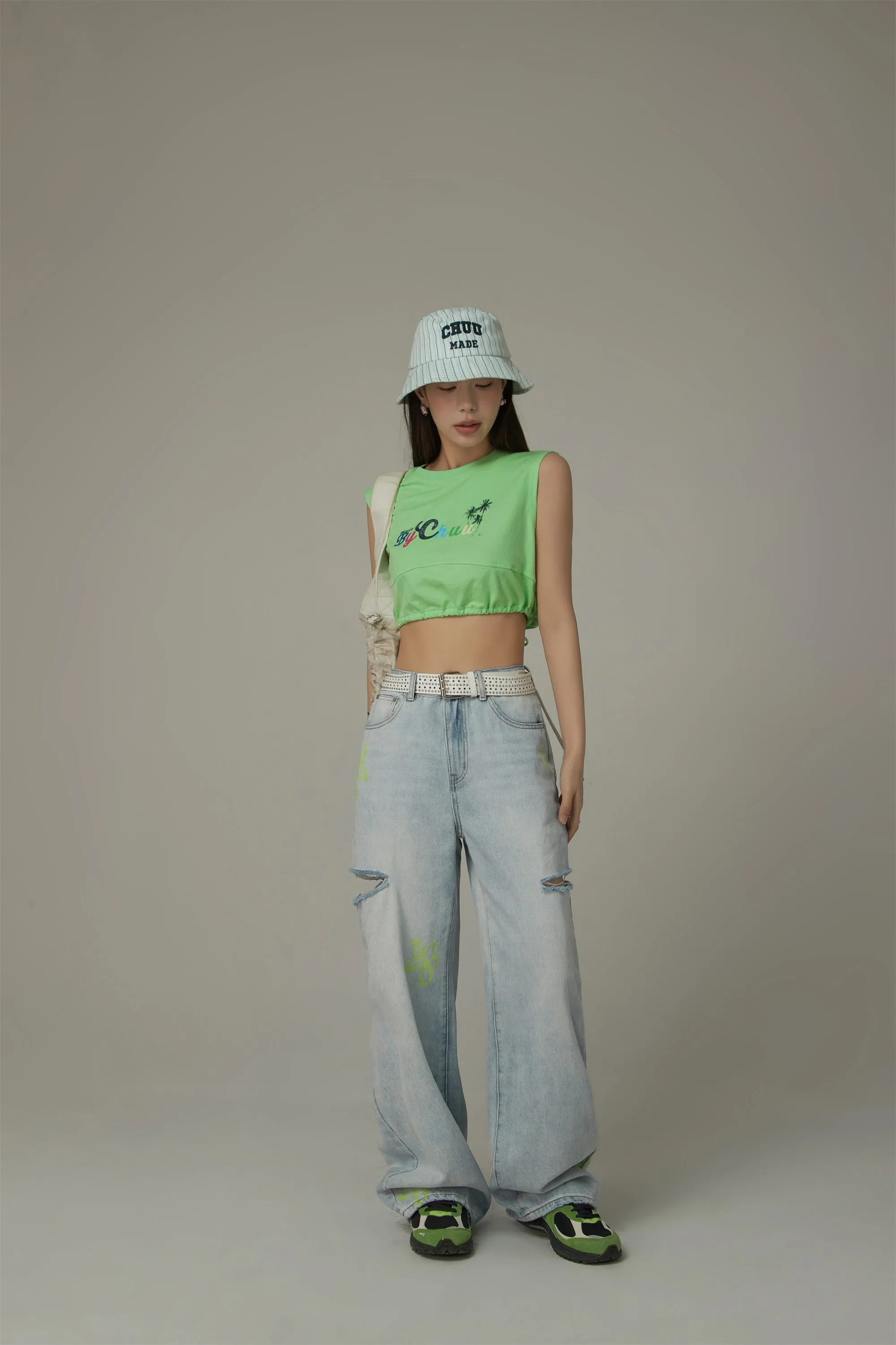 Embroidered Striped Chuu Made Bucket Hat